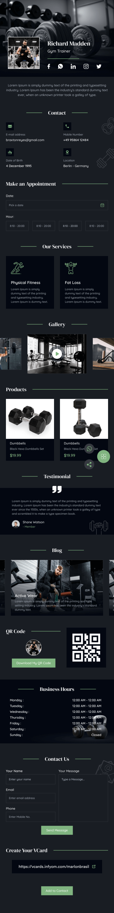 Gym Trainer Digital Card